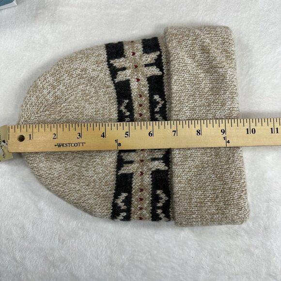 Woolrich Beanie Hat Wool Blend Knit Cream Pattern Winter Cap NWT One Size